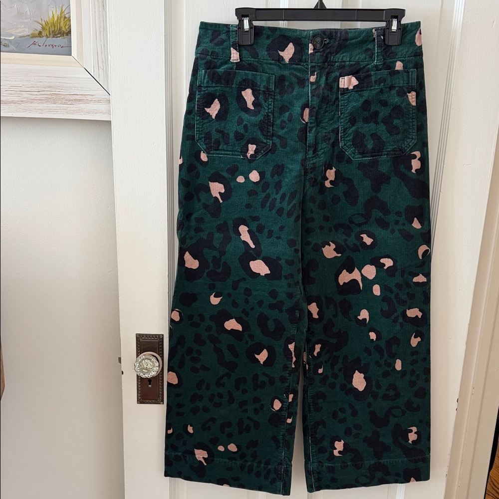 Maeve Green with black and pink leopard print corduroy the Colette pant